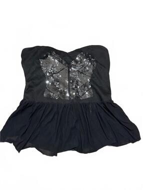 Zinga Black Strapless Peplum Top with Sequin Detail Size L